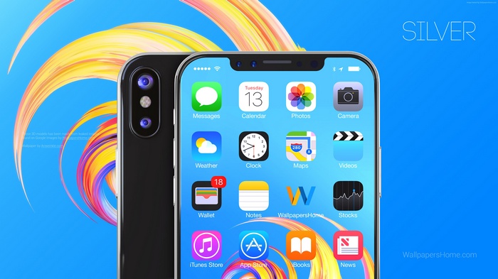 Silver iPhone X with colorful abstract background