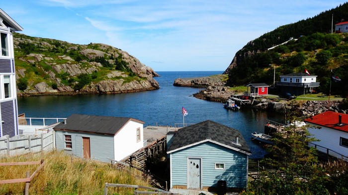 Coastal village with houses on a bay