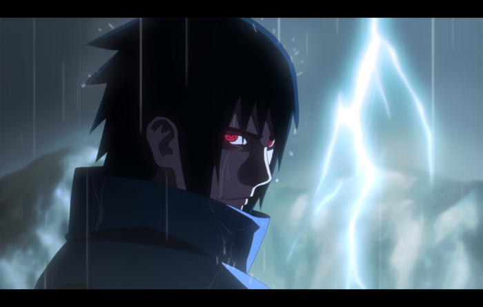 Sasuke Uchiha from Naruto Shippuden in the rain