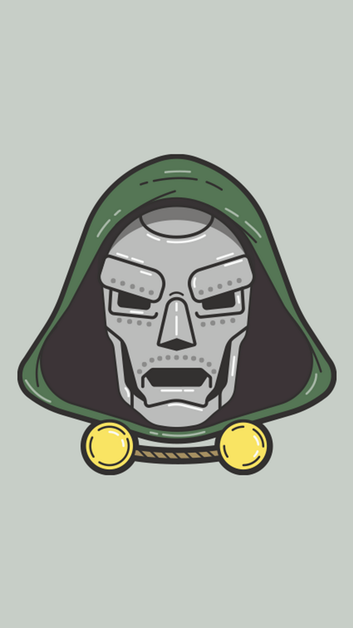 Dr. Doom wearing a green hood and metal mask