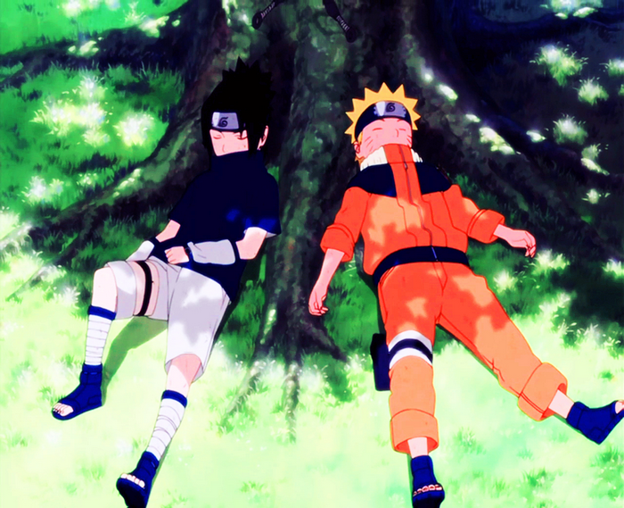 Naruto and Sasuke from Naruto sleeping under a tree