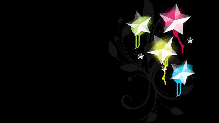 Colorful stars with floral design on black background