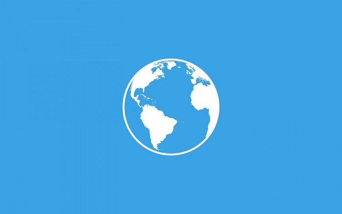 White globe logo on a blue background