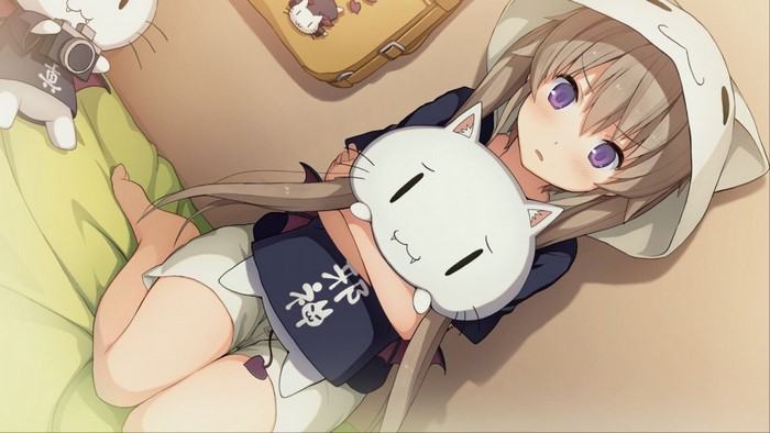 Arisaka Mashiro from Ao no Kanata no Four Rhythm holding a cat plush