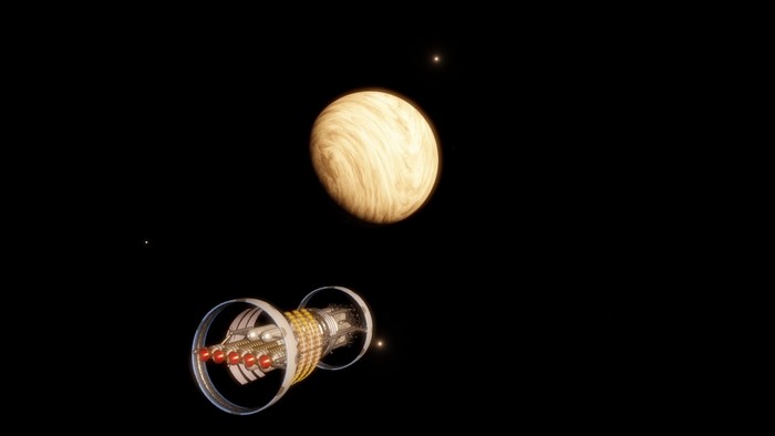 Spaceship near a planet in outer space