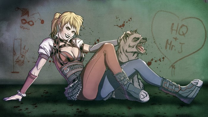 Harley Quinn with a hyena and graffiti