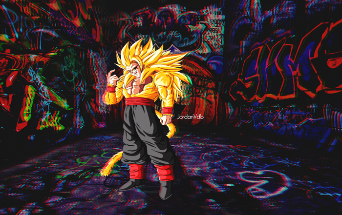 Goku SSJ4 from Dragon Ball Z in a graffiti alley