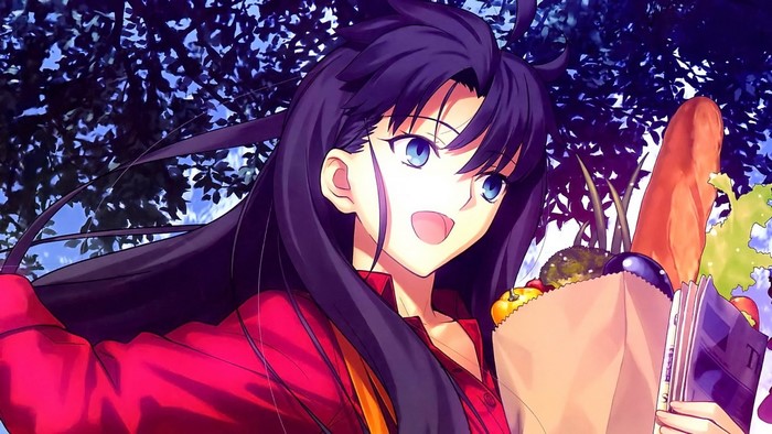 Rin Tohsaka from Fate Series holding groceries