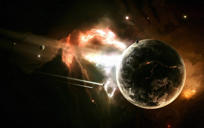 Planet and nebula in outer space