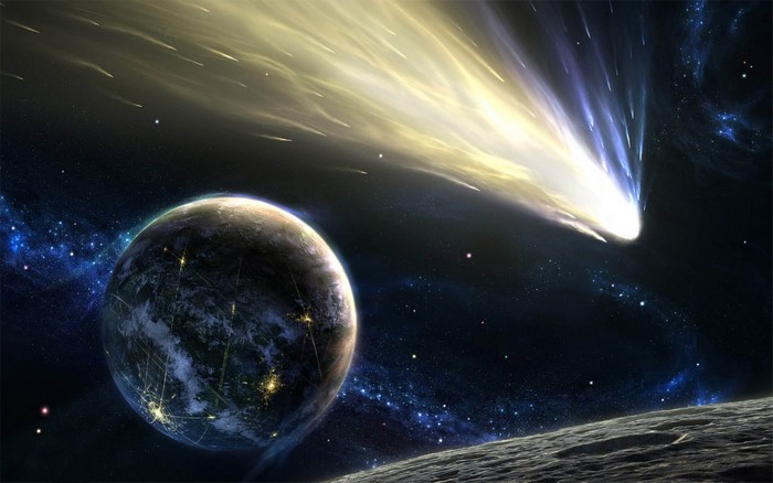 Planet and comet in outer space