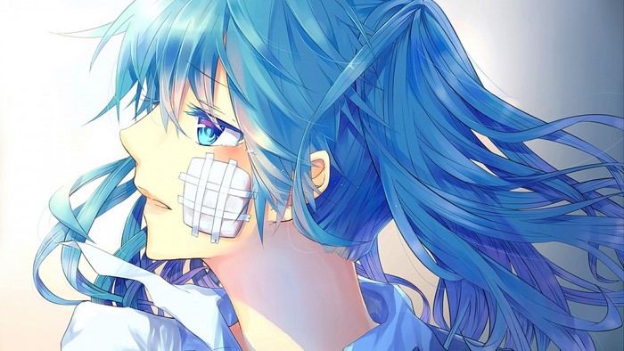 Anime girl with blue hair and blue eyes