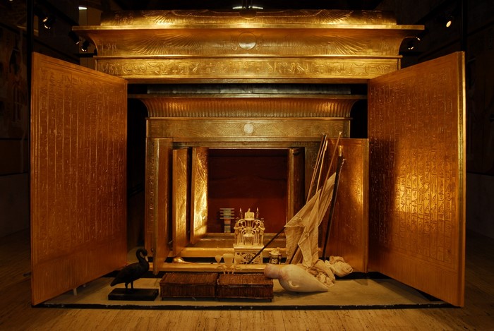 Golden Sarcophagus with Egyptian Artifacts