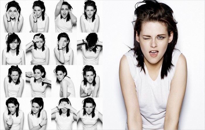Kristen Stewart in a photo shoot with multiple expressions