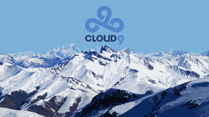 Cloud9 logo over snow-covered mountains
