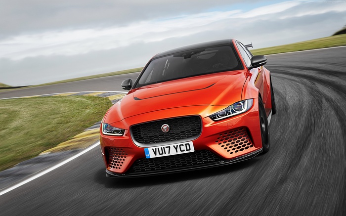 Orange Jaguar XE SV Project 8 on a Racetrack