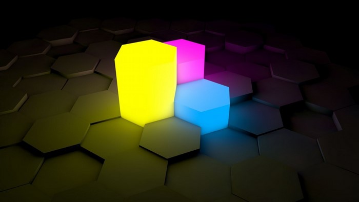 Abstract Hexagonal Grid with Glowing Columns