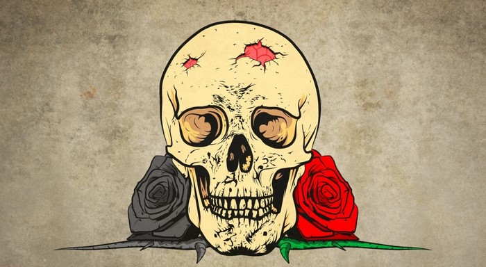 Skull with red and black roses