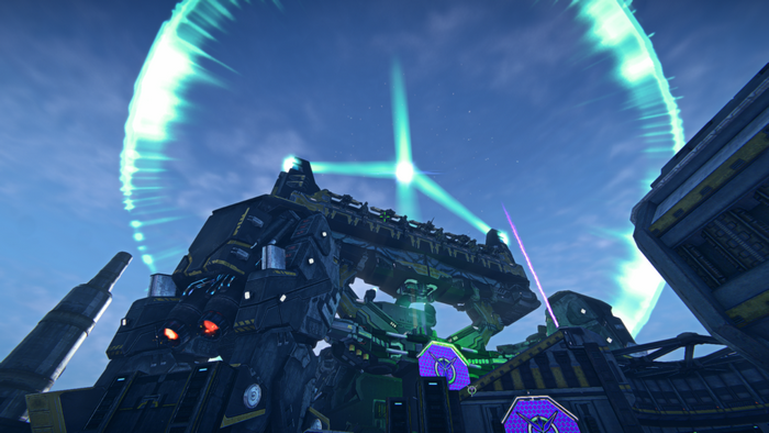 Vanu Sovereignty structure with energy beams in Planetside 2