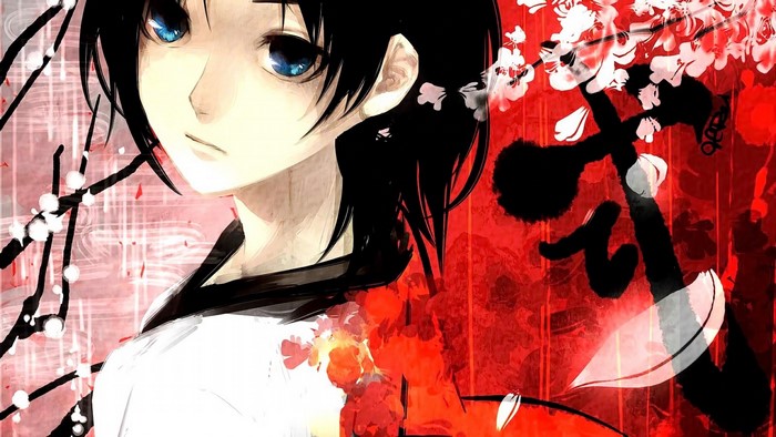 Anime girl with blue eyes and black hair