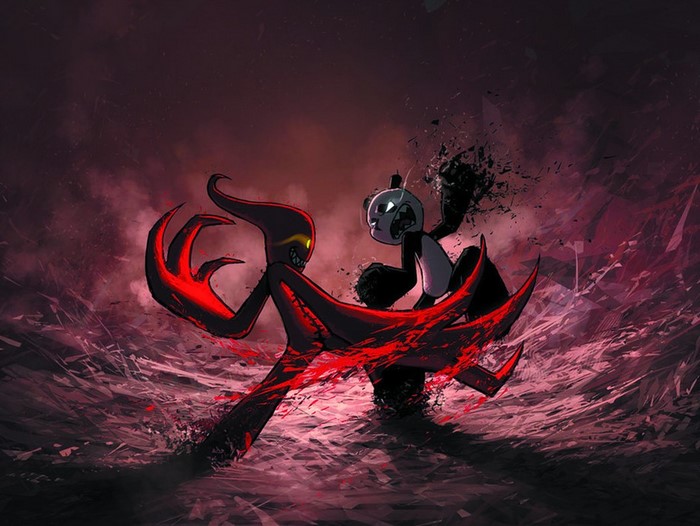Illustration of a panda fighting a red demon