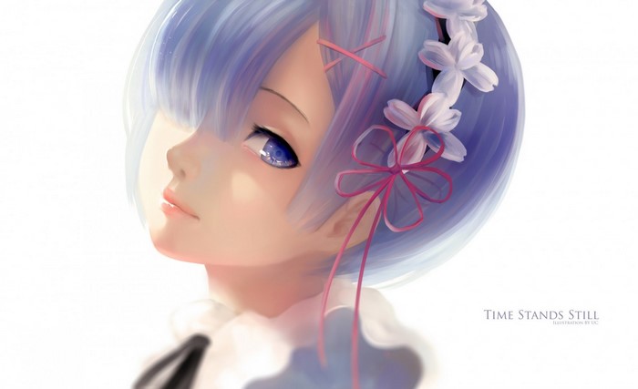 Rem from Re:Zero illustration with flowers