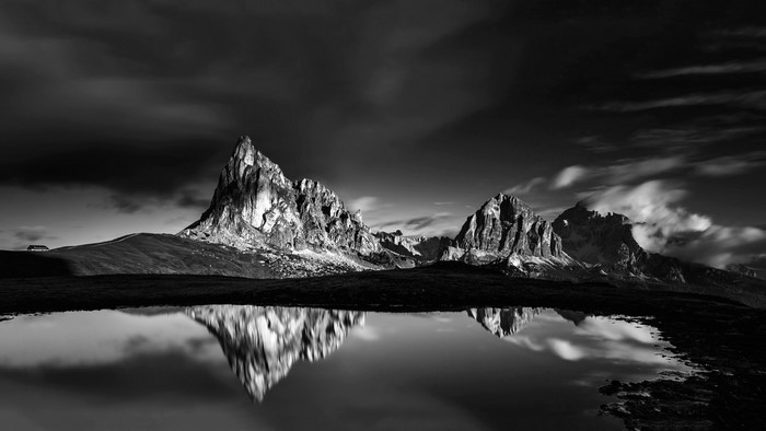 Dramatic Black and White Dolomites Reflection