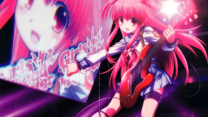 Yui from Angel Beats playing guitar on stage