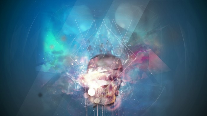 Abstract geometric skull with cosmic nebula