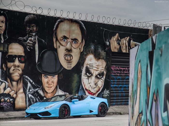 Blue Lamborghini Huracan Spyder with Movie Character Graffiti