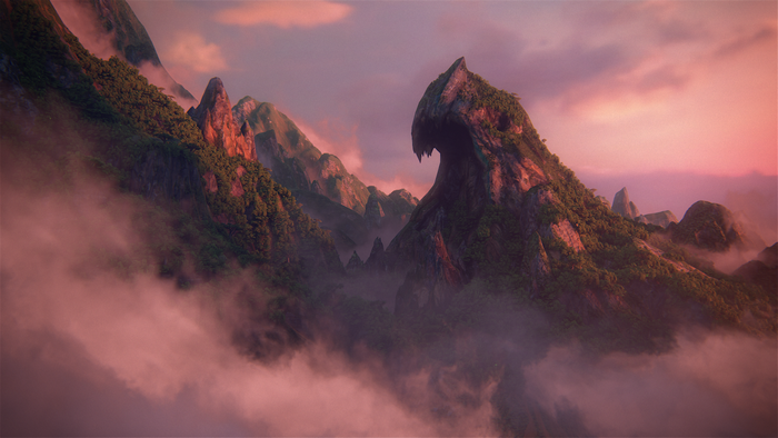 Uncharted 4: A Thief's End mountain range at sunrise