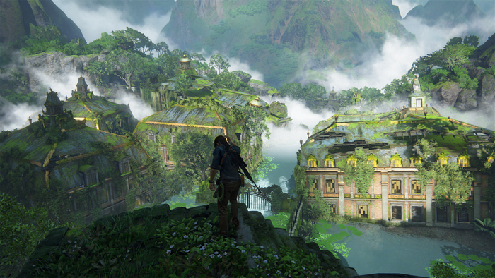 Nathan Drake from Uncharted 4: A Thief's End in a jungle ruin