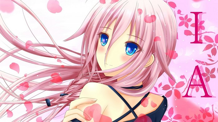 IA Vocaloid anime girl with pink hair and blue eyes