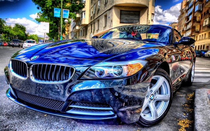 Blue BMW Z4 Sports Car on City Street