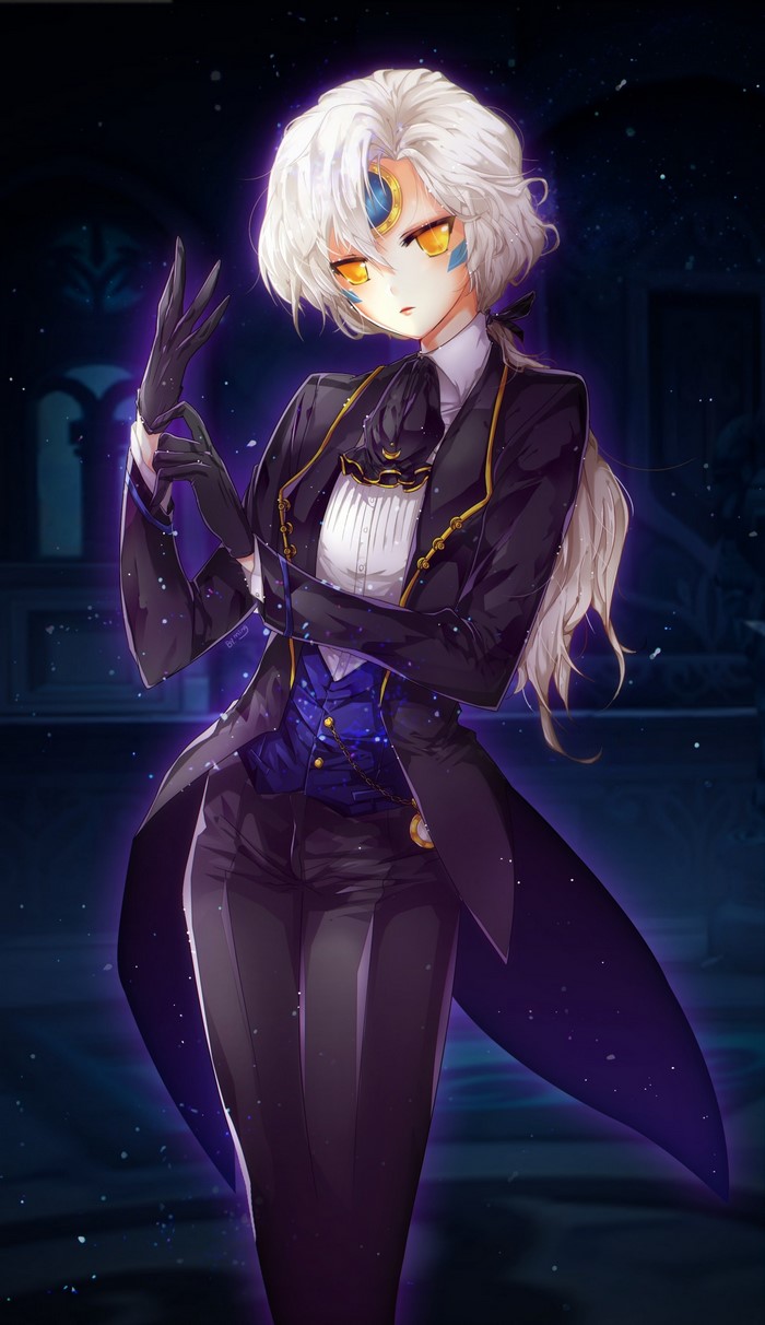 Eve from Elsword in a formal suit