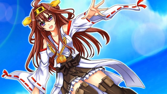 Anime girl with long brown hair and traditional outfit