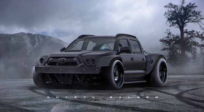 Matte black widebody Toyota Tacoma pickup truck