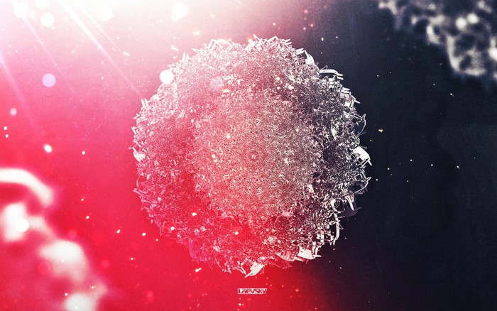 Abstract crystalline sphere with red and black background