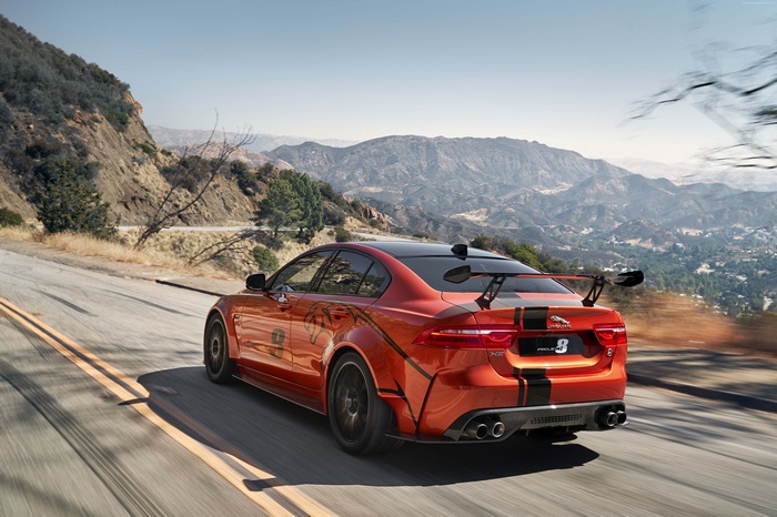 Jaguar XE SV Project 8 on mountain road