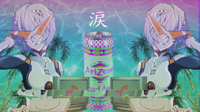 Ayanami Rei with Arizona Iced Tea and Retro Gaming