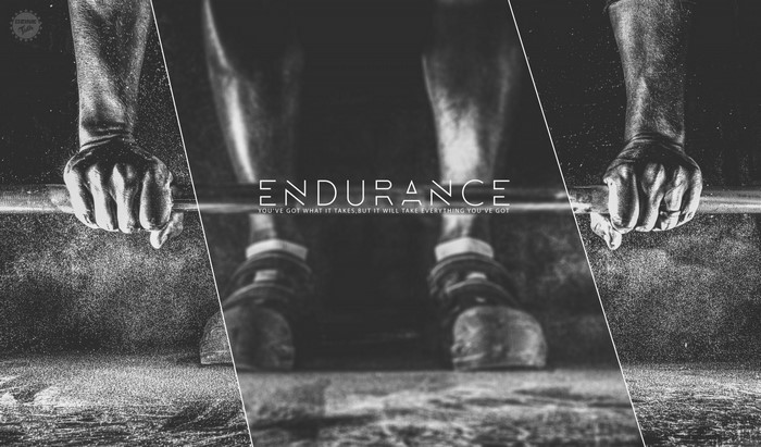 Endurance quote with weightlifter's hands and feet