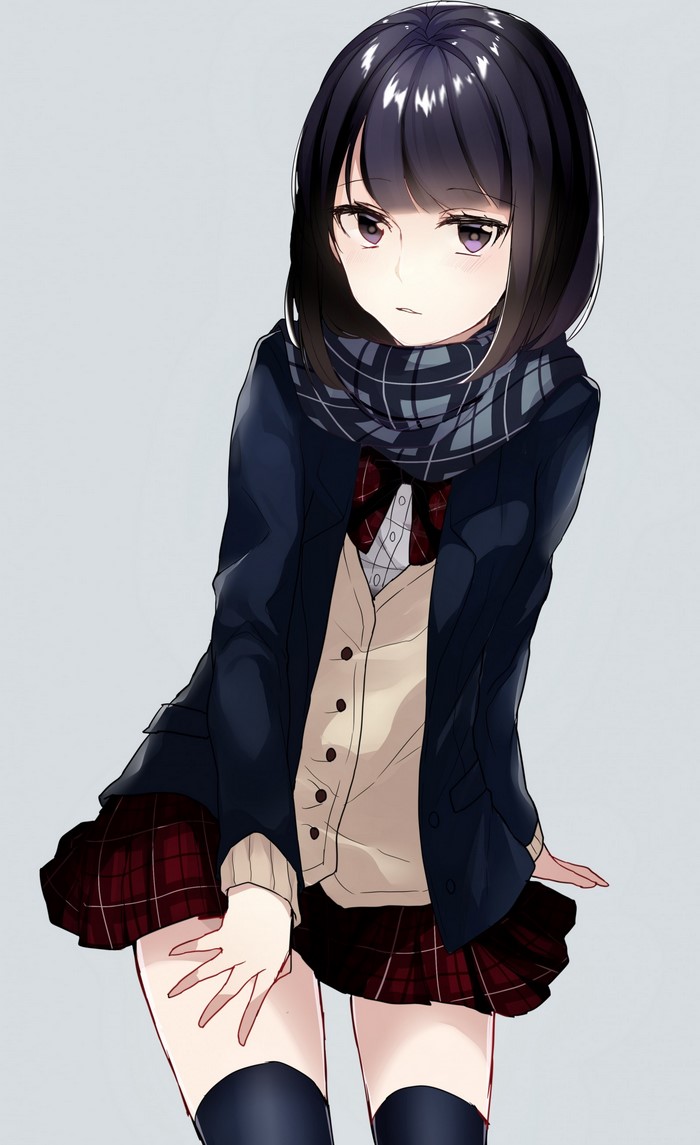 Anime girl with short black hair and scarf