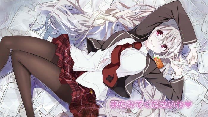 Anime girl with white hair drinking juice