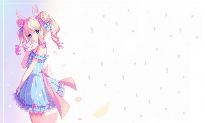 Anime girl with bunny ears in a blue dress