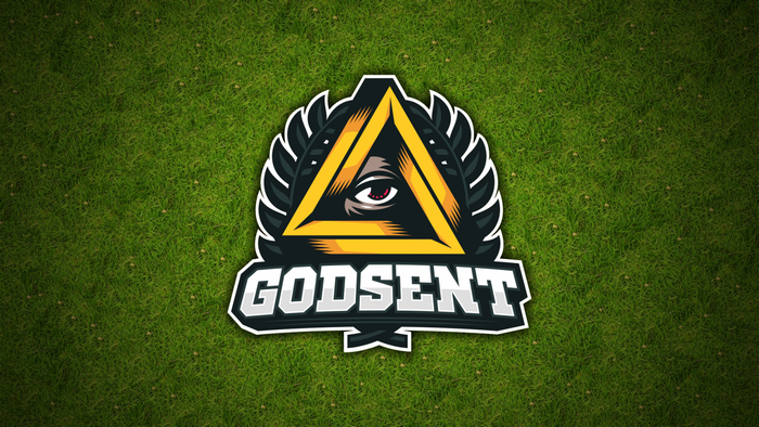 GODSENT logo with eye in triangle on grass