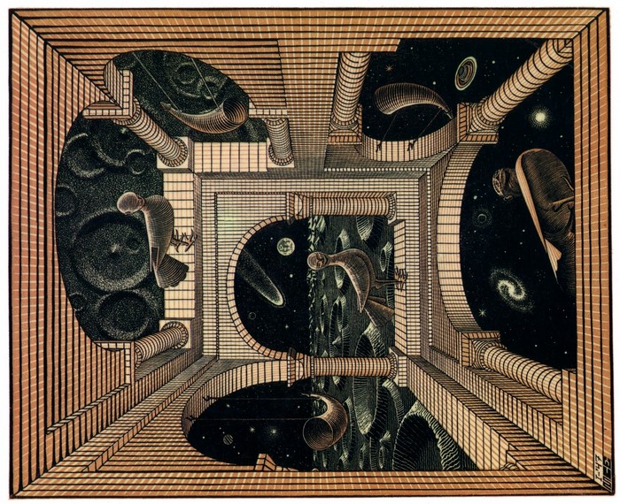 M.C. Escher's Relativity: An Optical Illusion of Intersecting Architecture and Space