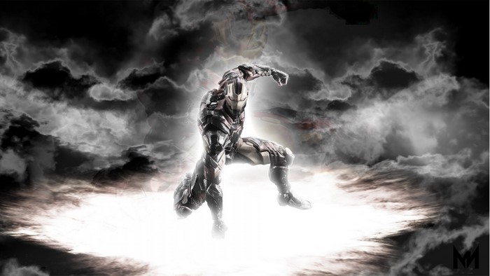 Iron Man in dark clouds