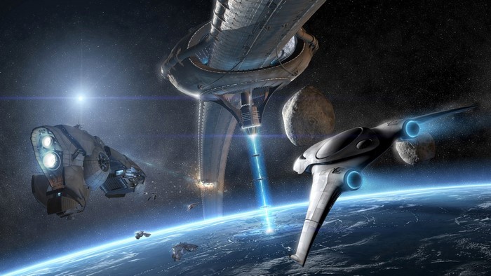 Spaceships near Earth and a space station