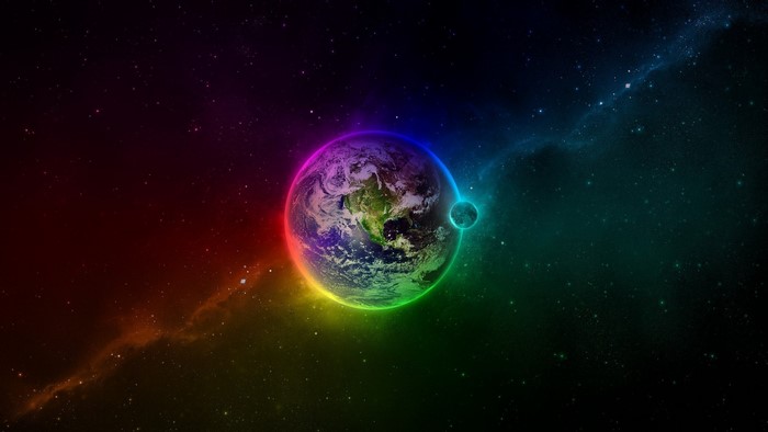 Colorful Earth and Moon in Nebula
