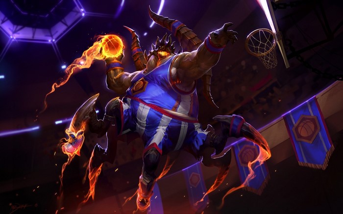 Azmodan from Heroes of the Storm playing basketball