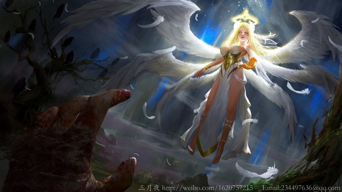 Angel with wings and bloody hand